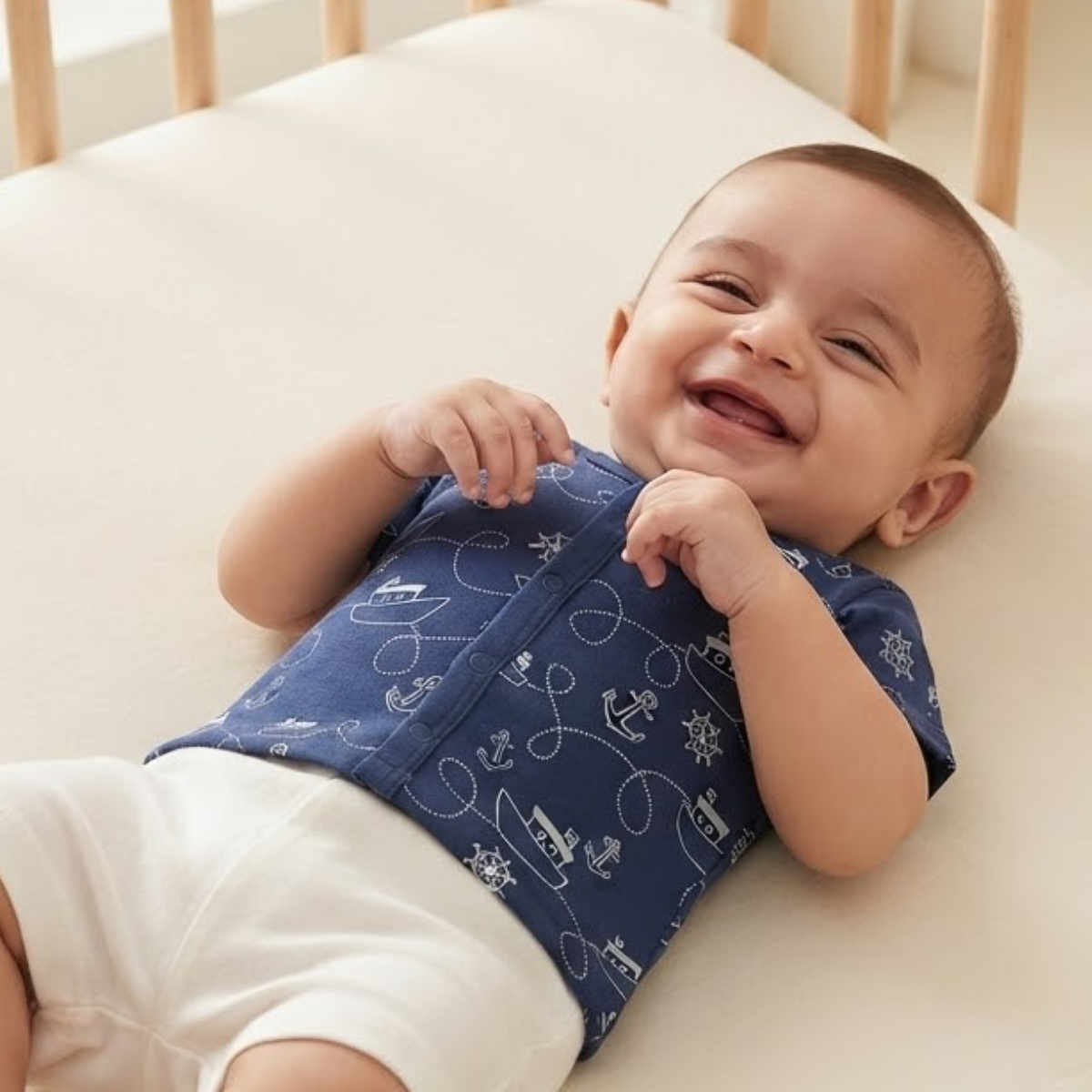 Baby Boys Navy Blue Cotton Nautical Print Front-Open Vest Regular Fit Casual Wear