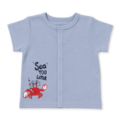 Baby Boys Light Blue Cotton Crab Graphic Front-Open Vest Regular Fit Casual Wear