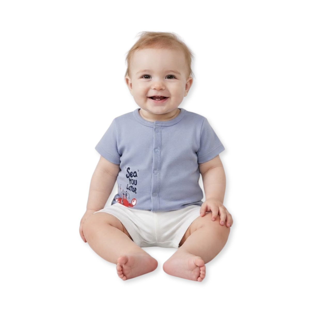 Baby Boys Light Blue Cotton Crab Graphic Front-Open Vest Regular Fit Casual Wear