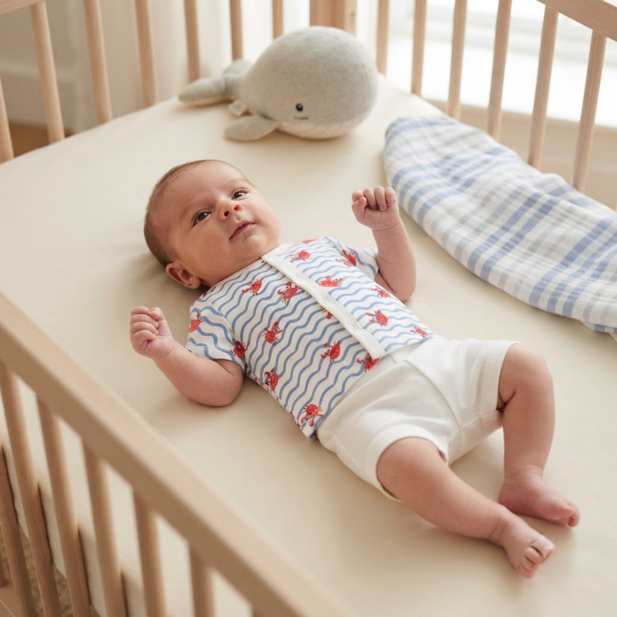 Baby Boys Ivory Cotton Crab Print Front-Open Vest Regular Fit Casual Wear