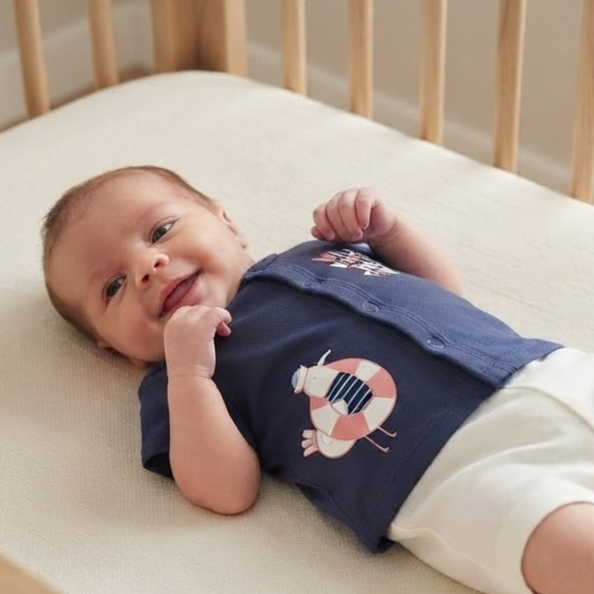 Baby Boys Navy Blue Cotton Nautical Graphic Front-Open Vest Regular Fit Casual Wear