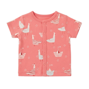 Baby Girls Coral Pink Cotton Nautical Print Front-Open Vest Regular Fit Casual Wear