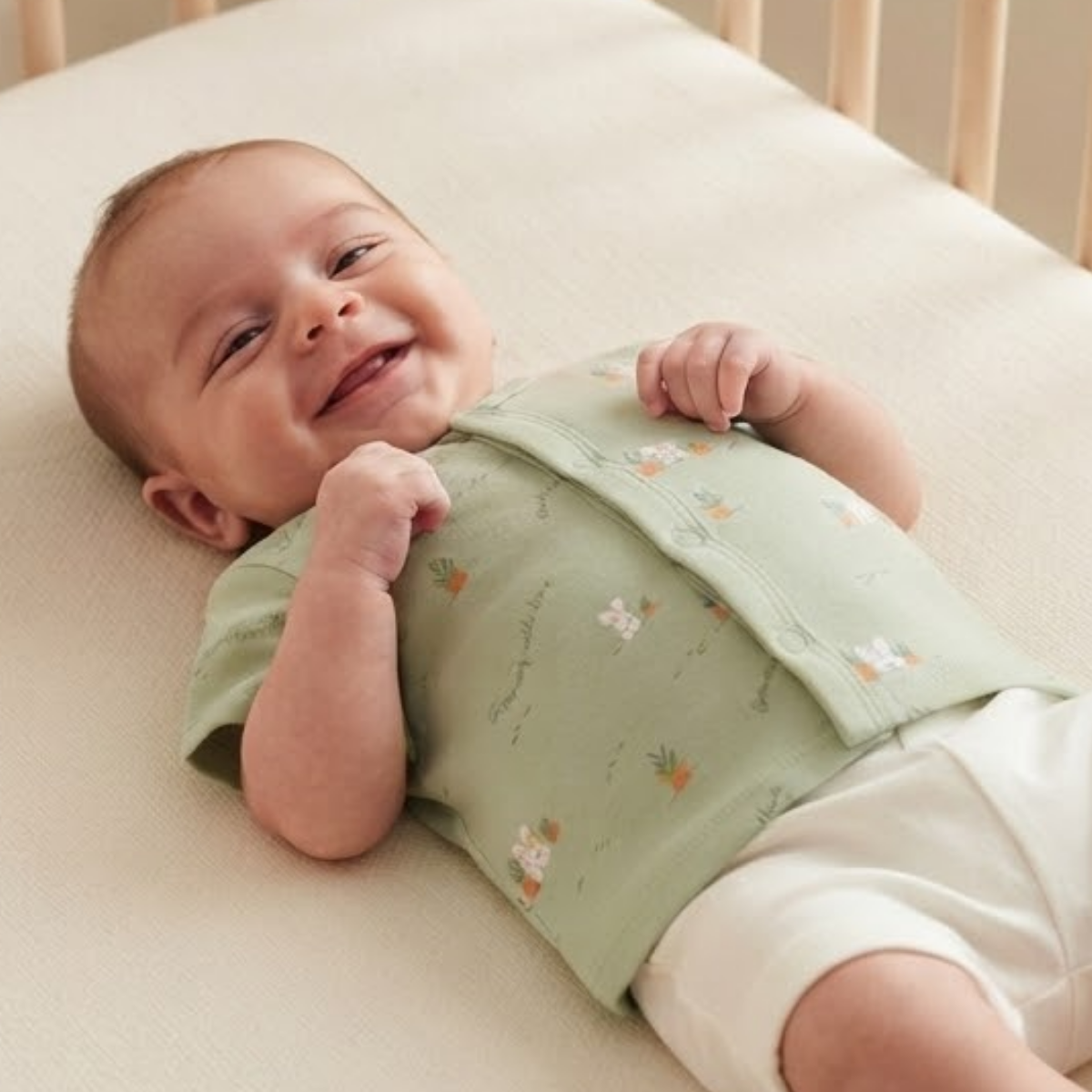 Baby Boys Sage Green Cotton Bunny Print Front-Open Vest Regular Fit Casual Wear