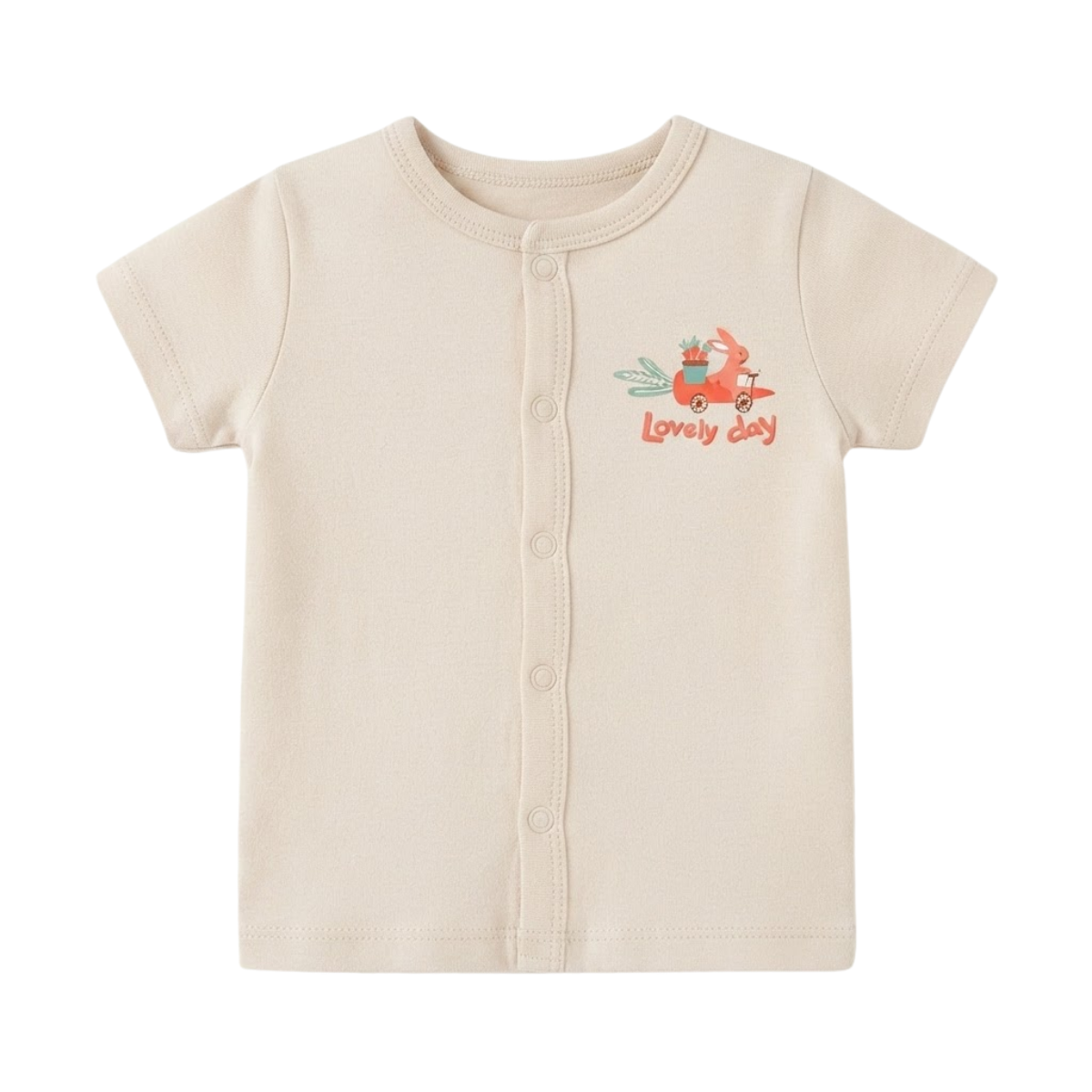 Baby Girls Ivory Cotton Bunny Graphic Front-Open Vest Regular Fit Casual Wear