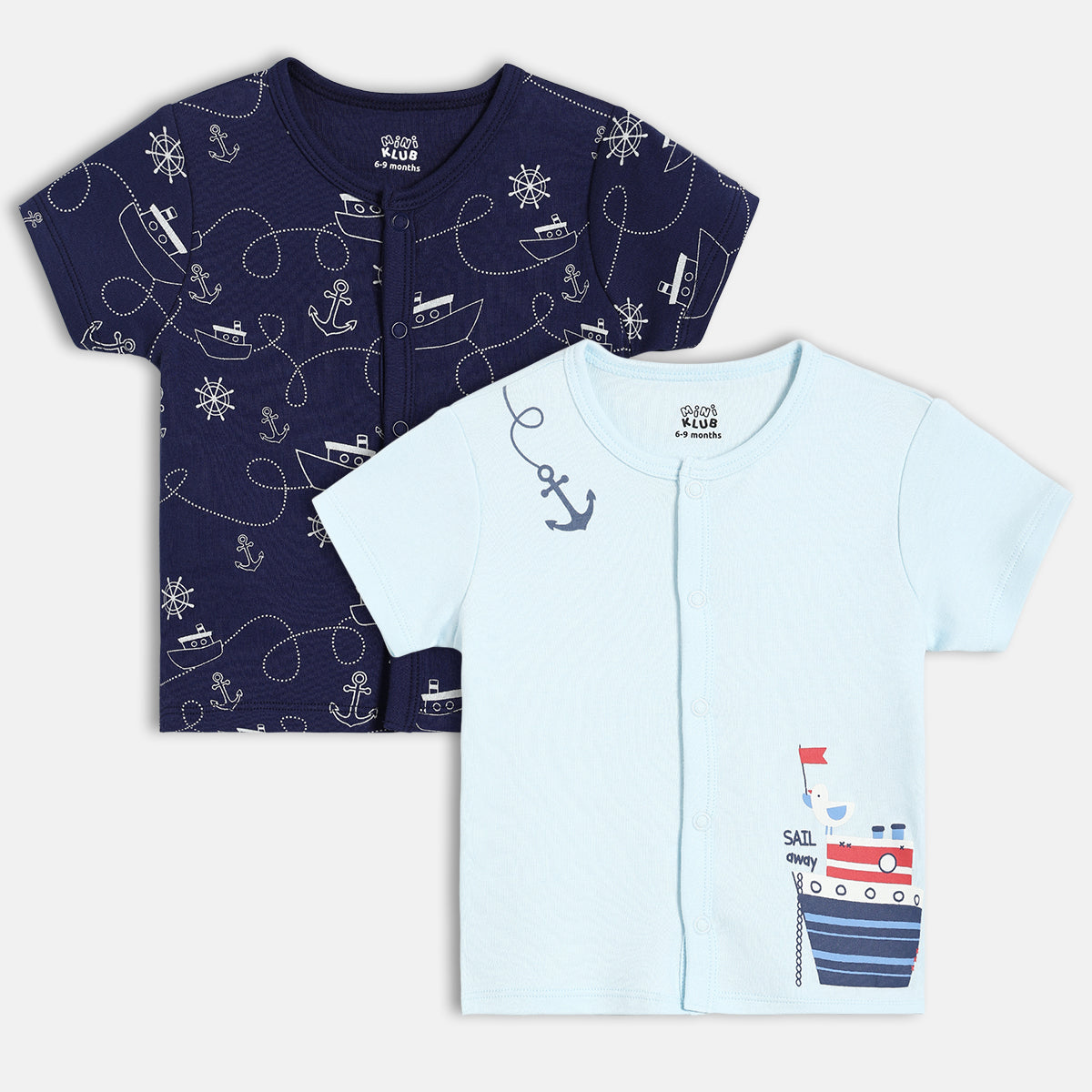 Baby Boys Nautical Print Front Open Vests Pack of 2,  Navy Blue and Light Blue