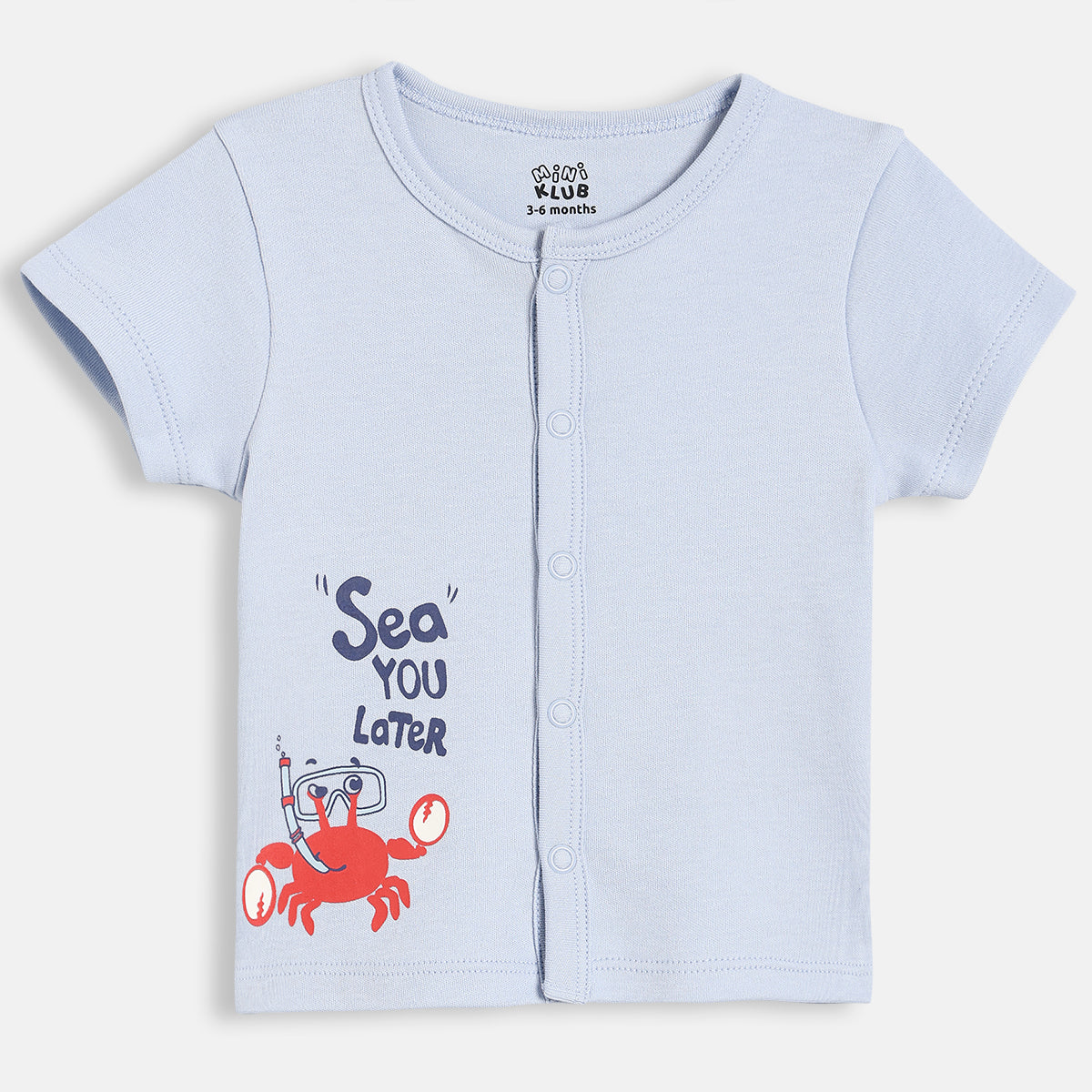 Baby Boys Crab Print Front Open T-Shirts Pack of 2, Light Blue and White