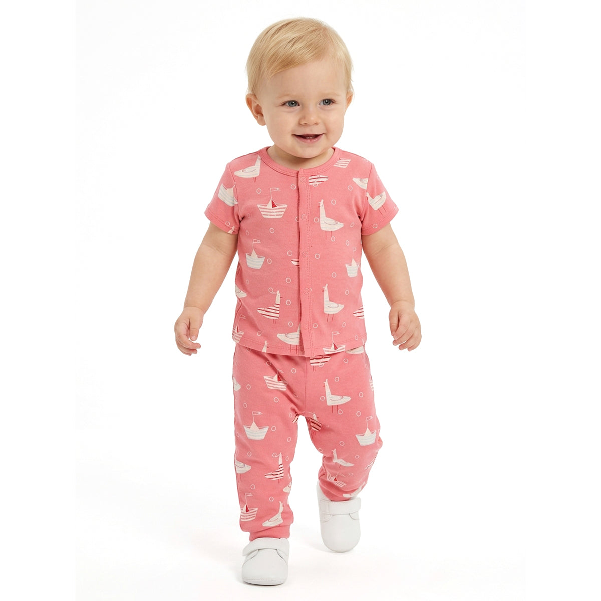 Baby Boys Printed Front Open Vests Pack of 2, Coral Pink and Navy Blue