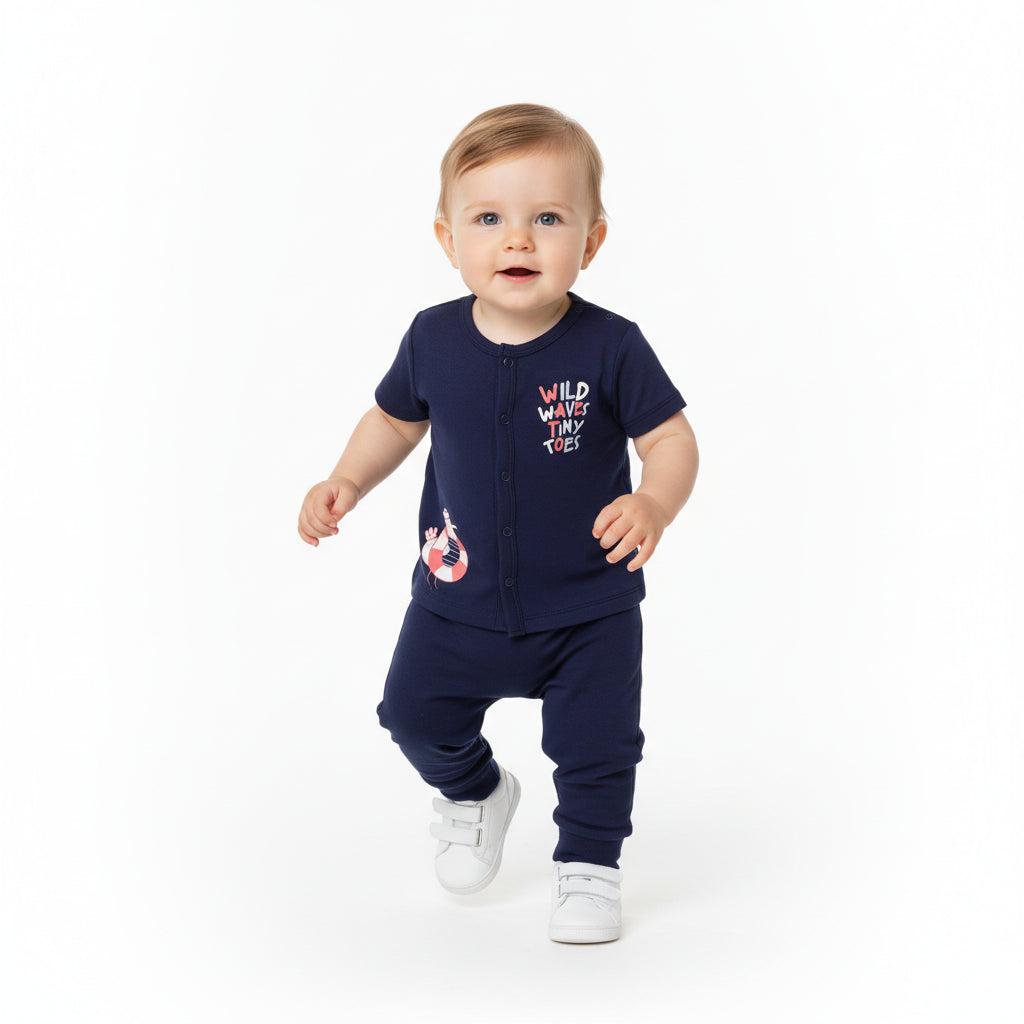 Baby Boys Printed Front Open Vests Pack of 2, Coral Pink and Navy Blue