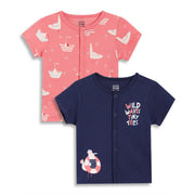 Baby Boys Printed Front Open Vests Pack of 2, Coral Pink and Navy Blue