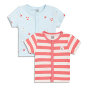 Baby Boys Nautical Print and Striped Front Open T-Shirts Pack of 2, Light Blue and Coral Pink