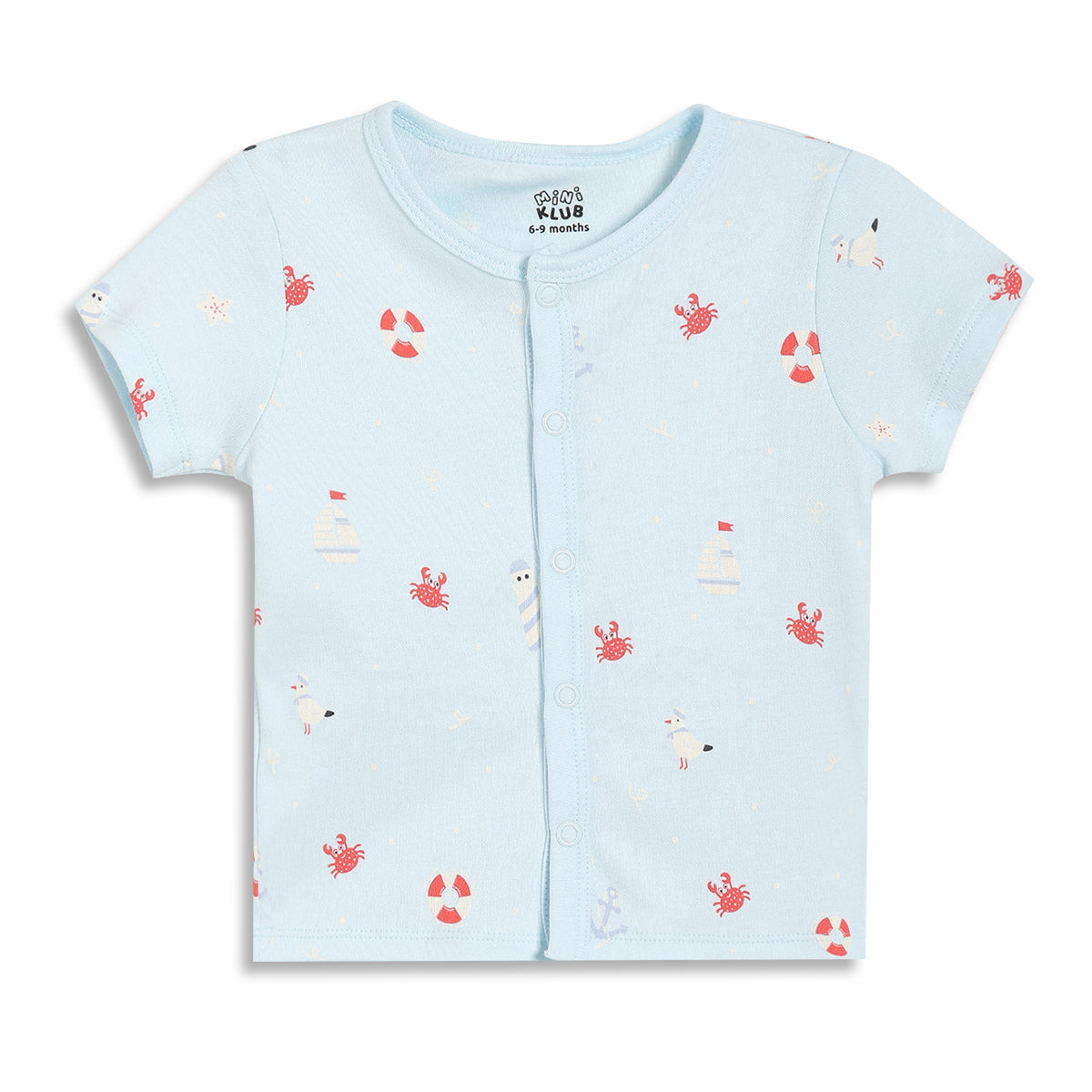 Baby Boys Nautical Print and Striped Front Open T-Shirts Pack of 2, Light Blue and Coral Pink