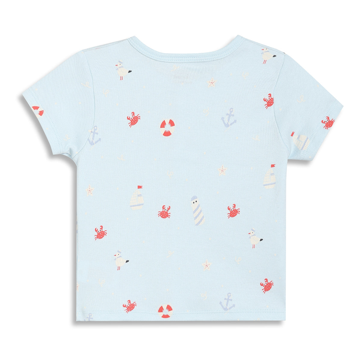 Baby Boys Nautical Print and Striped Front Open T-Shirts Pack of 2, Light Blue and Coral Pink