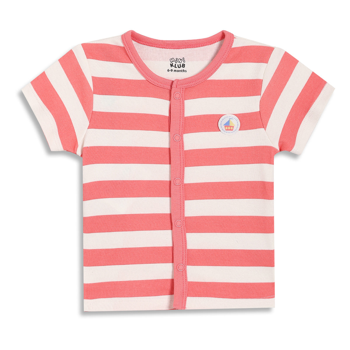 Baby Boys Nautical Print and Striped Front Open T-Shirts Pack of 2, Light Blue and Coral Pink
