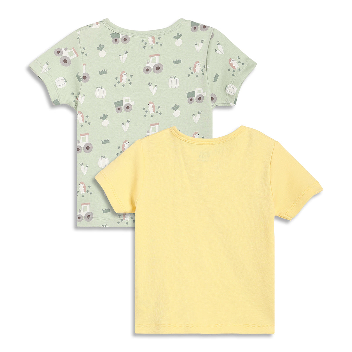 Baby Boys Printed and Solid Front Open Vests Pack of 2, Yellow and Sage Green