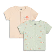 Baby Boys Bunny Print Front Open T-Shirts Pack of 2, Mint Green and Peach
