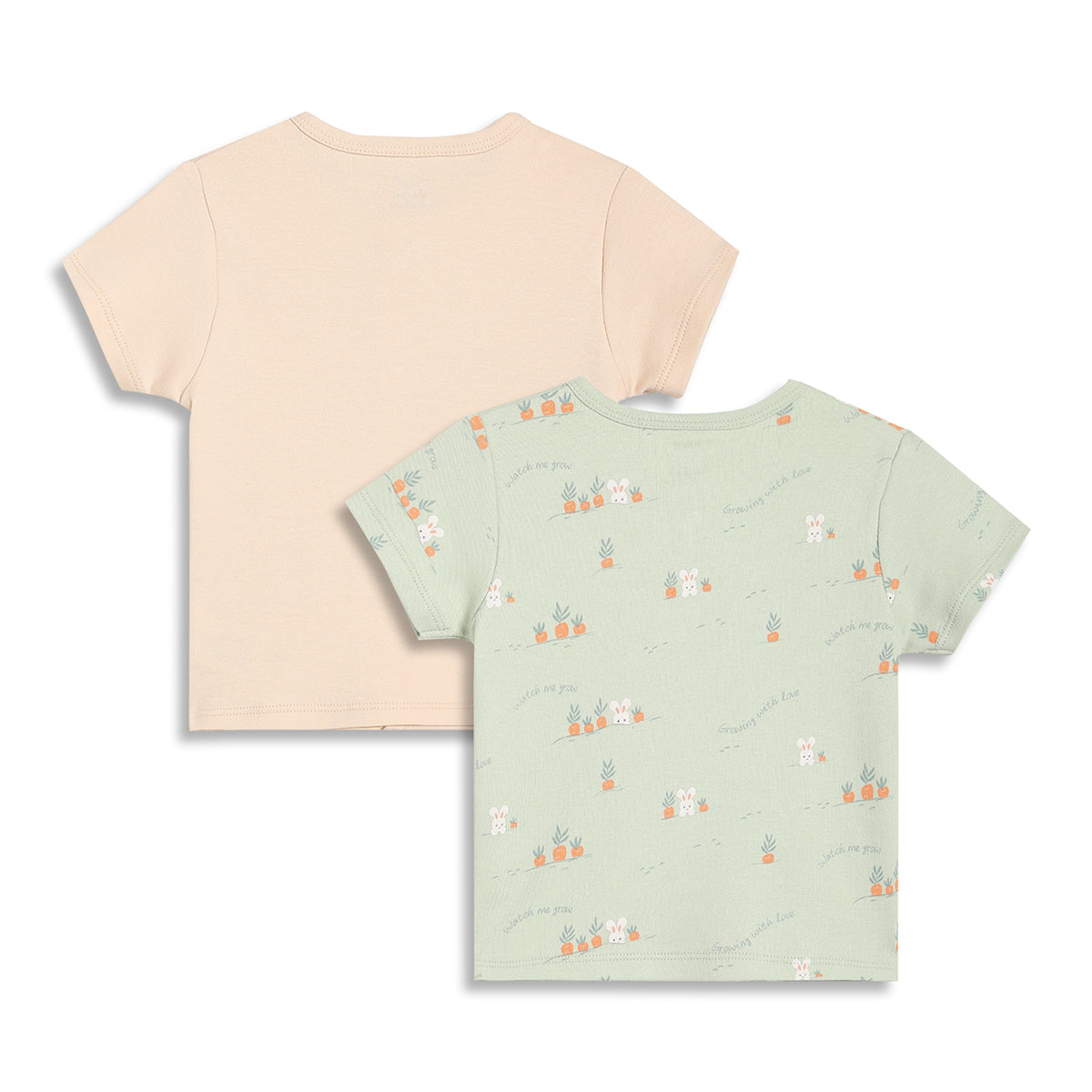Baby Boys Bunny Print Front Open T-Shirts Pack of 2, Mint Green and Peach