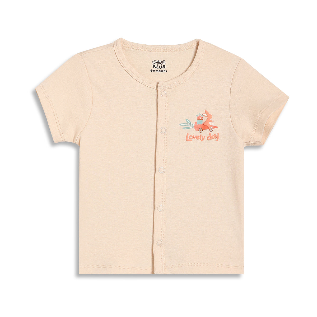 Baby Boys Bunny Print Front Open T-Shirts Pack of 2, Mint Green and Peach