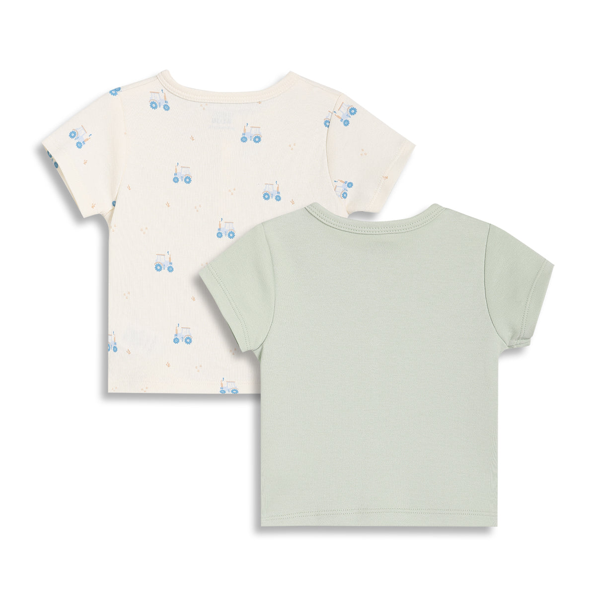 Baby Boys Printed and Solid Front Open Vests Pack of 2, Cream and Sage Green