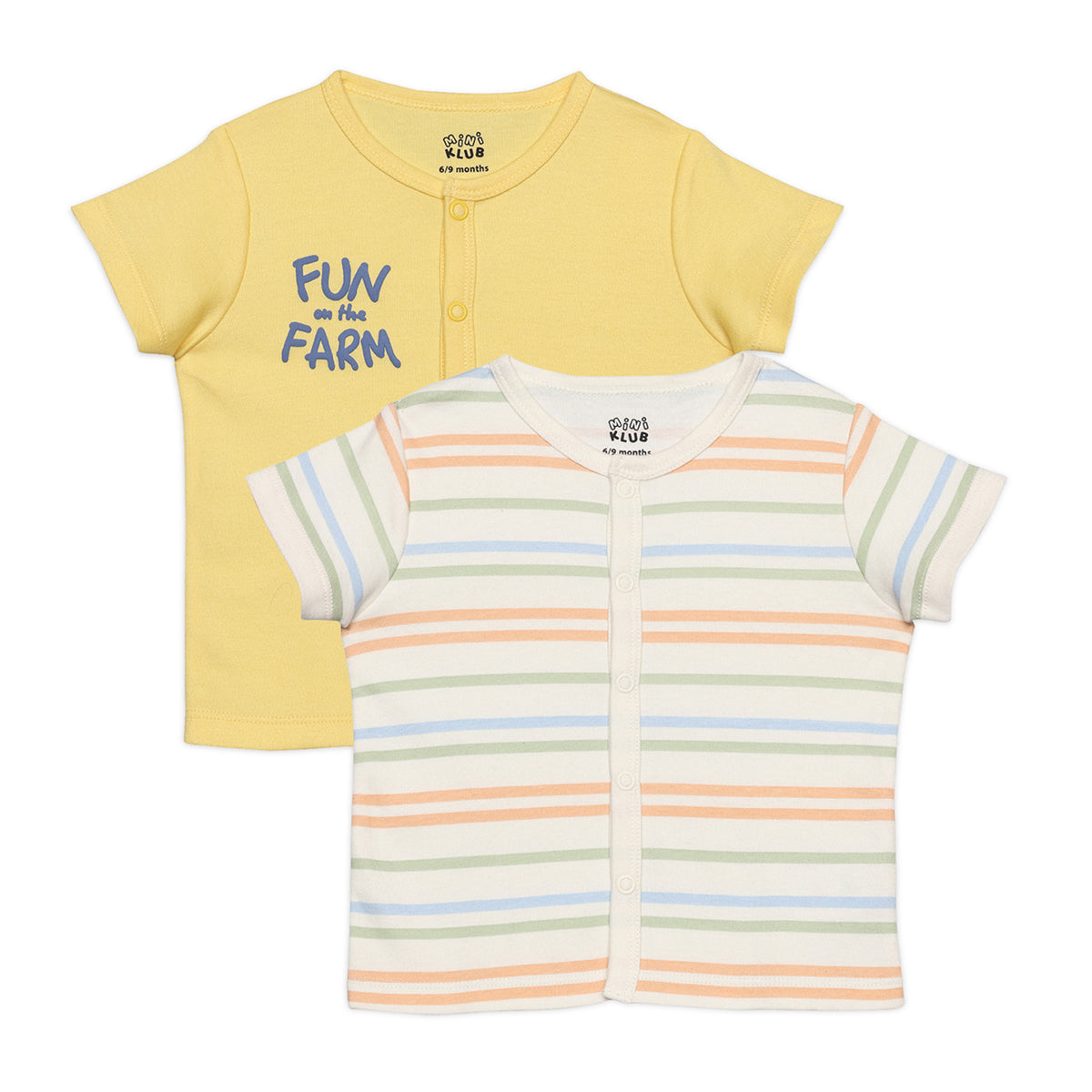 Baby Boys Striped and Text Printed Front Open Vests Pack of 2, Multicolor