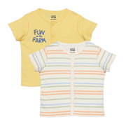 Baby Boys Striped and Text Printed Front Open Vests Pack of 2, Multicolor
