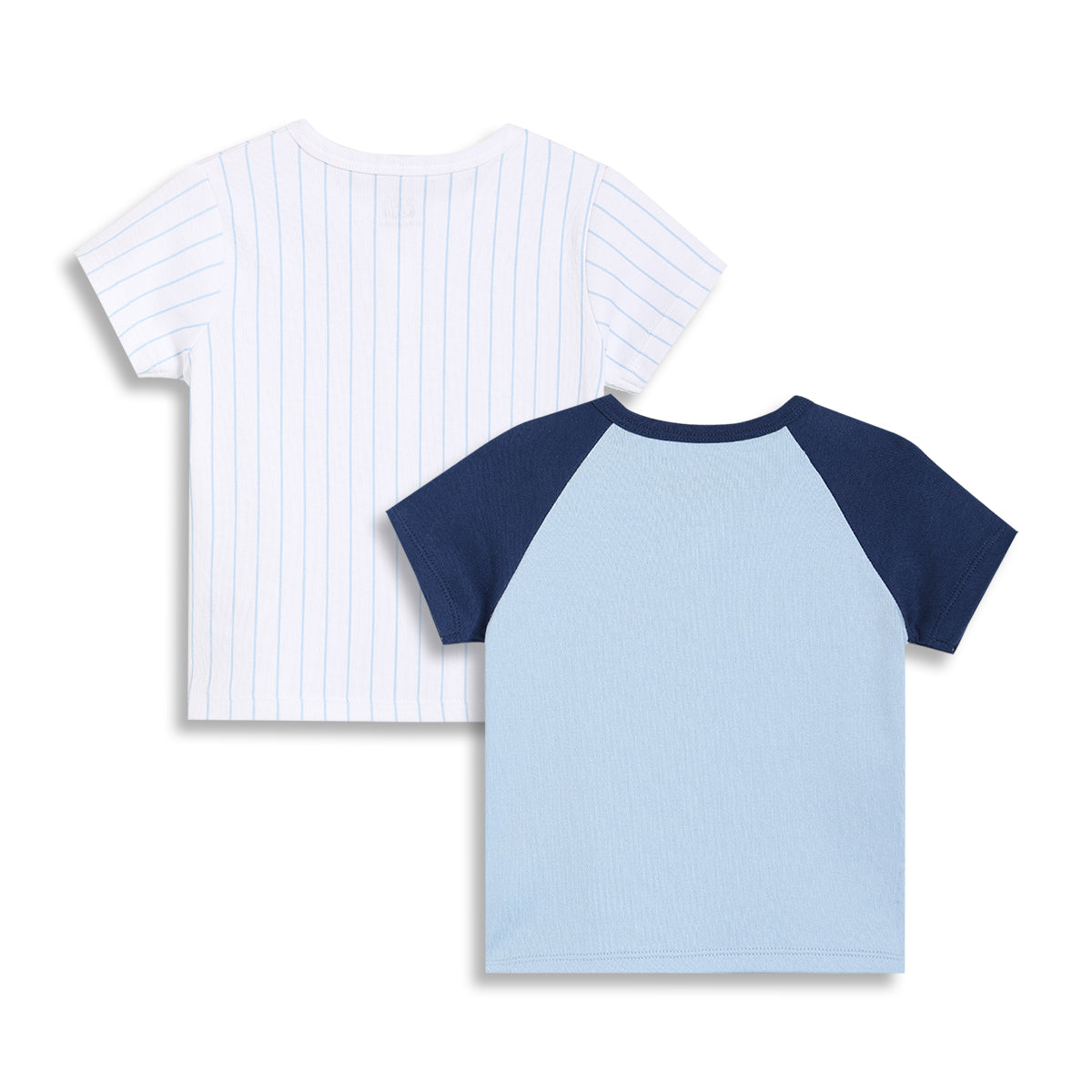 Baby Boys Striped and Printed Front Open Vests Pack of 2, White and Light Blue