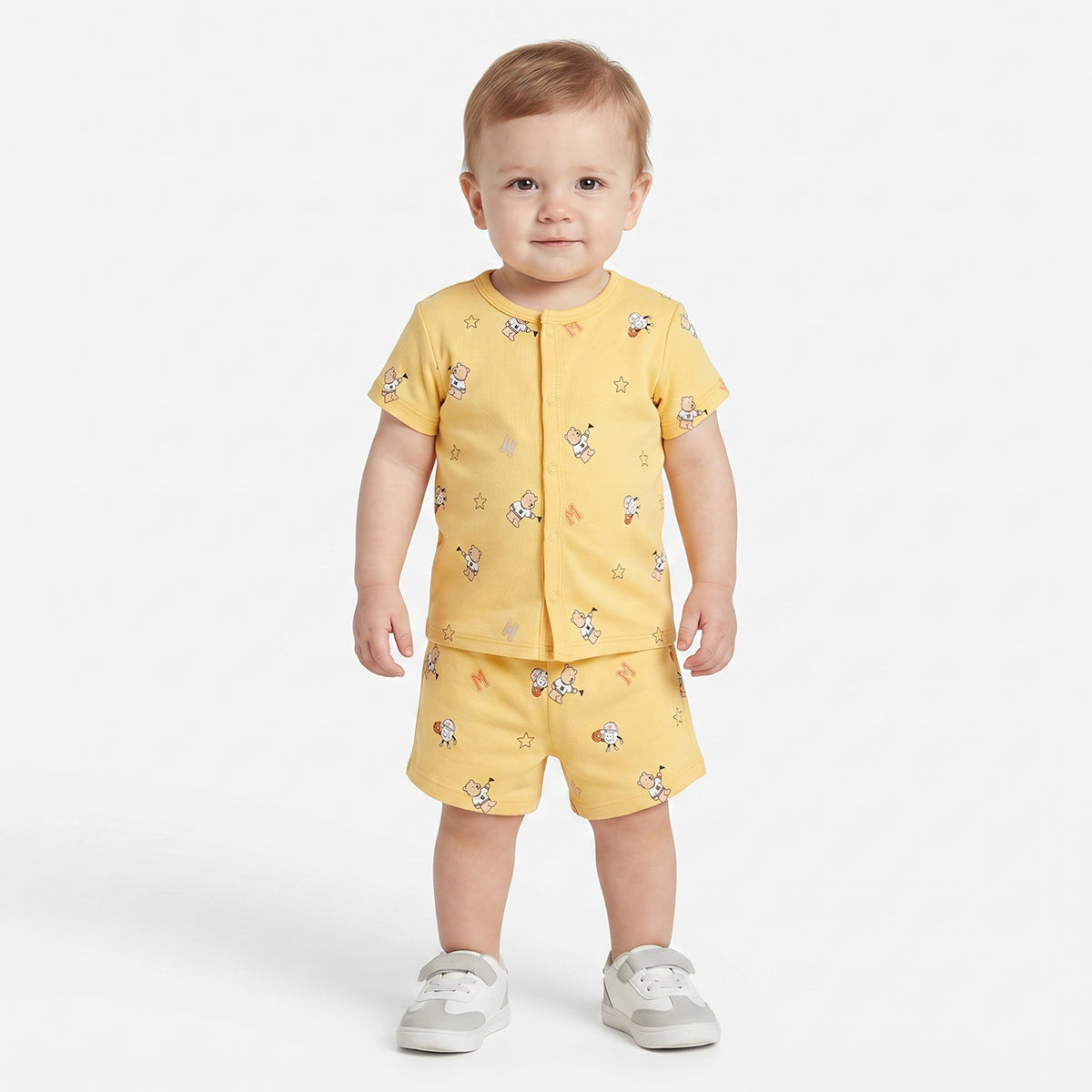 Baby Boys Printed Front Open Vests Pack of 2, Yellow and Navy Blue