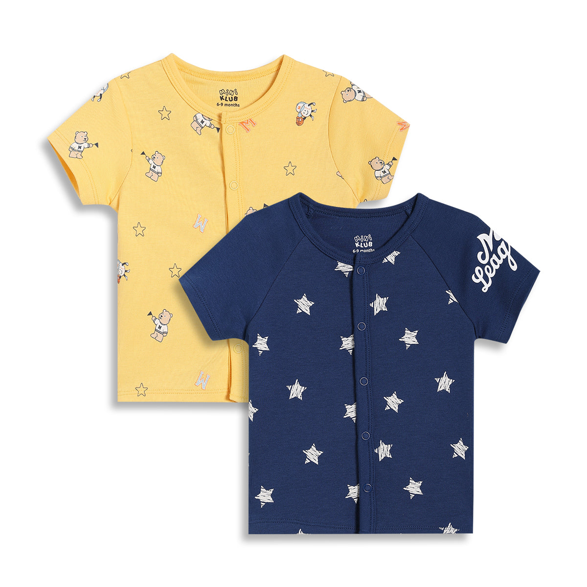 Baby Boys Printed Front Open Vests Pack of 2, Yellow and Navy Blue