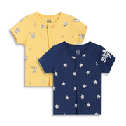Baby Boys Printed Front Open Vests Pack of 2, Yellow and Navy Blue