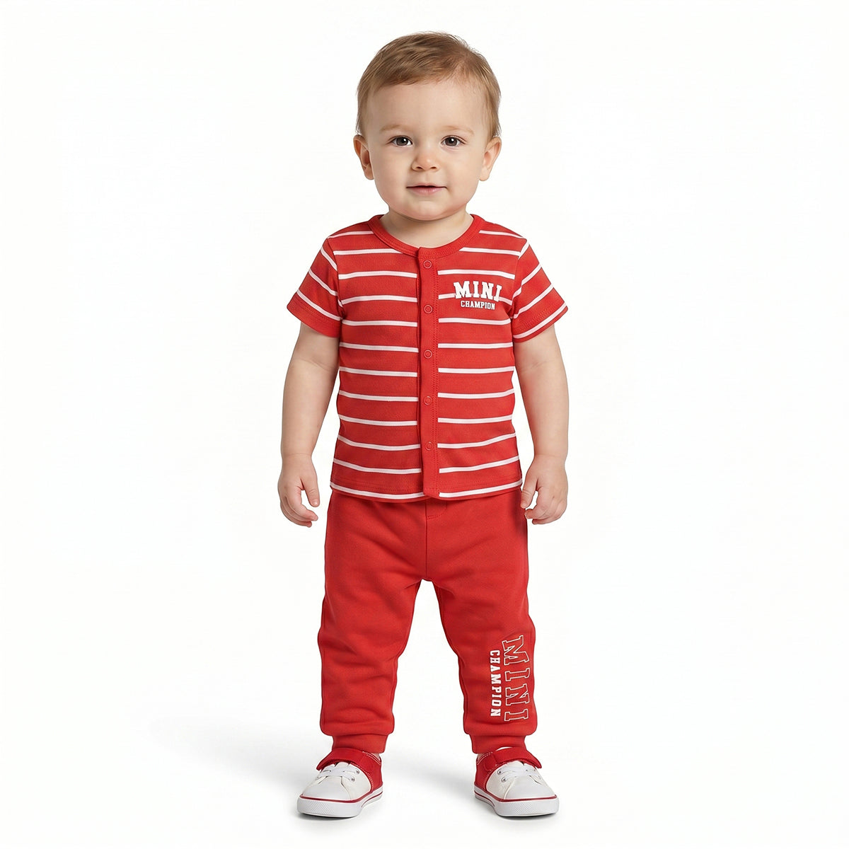 Baby Boys Striped and Mini League Print Front Open Vest of 2, Red and Grey
