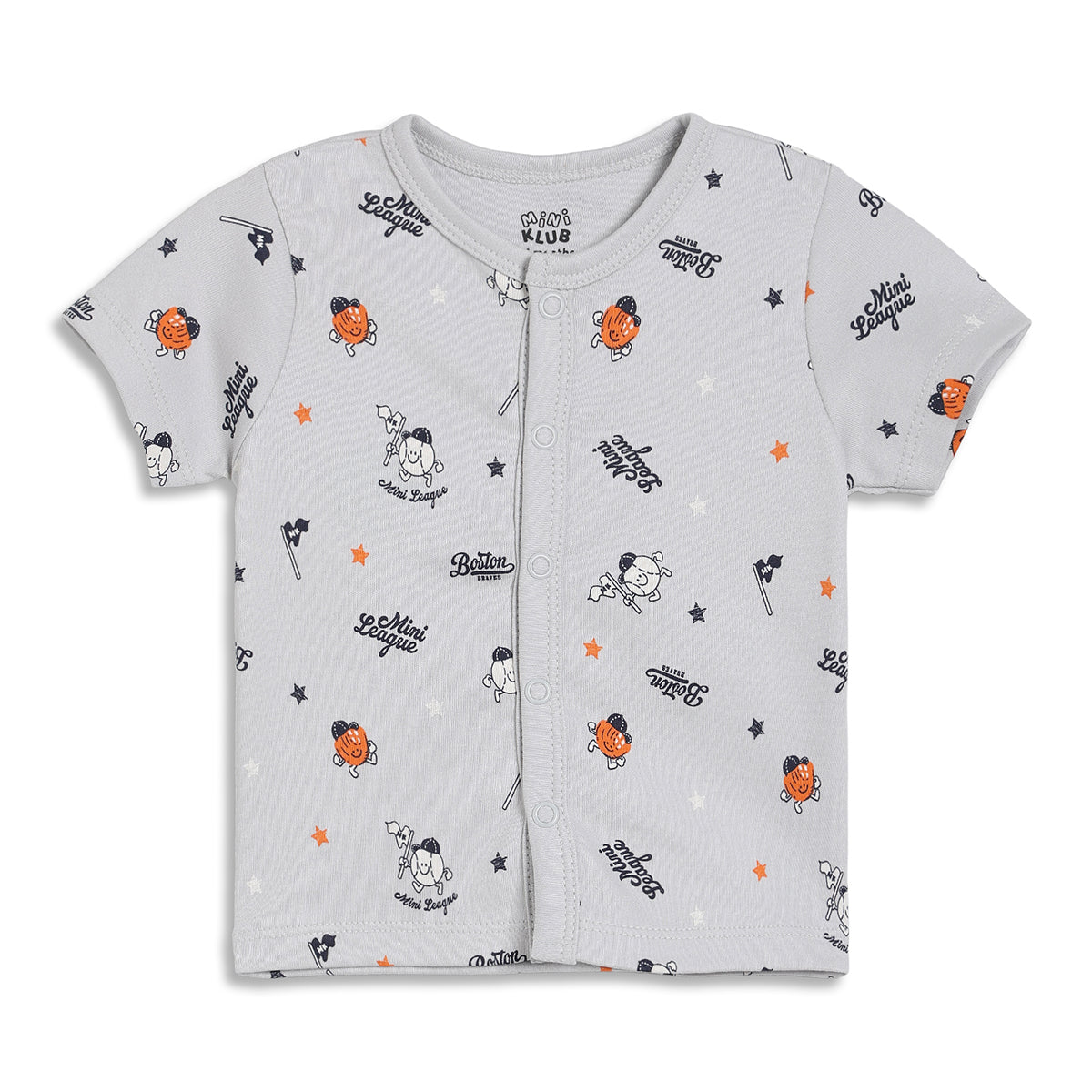 Baby Boys Striped and Mini League Print Front Open Vest of 2, Red and Grey