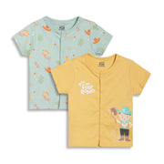 Baby Boys Printed Front Open Vests Pack of 2, Yellow and Mint Green