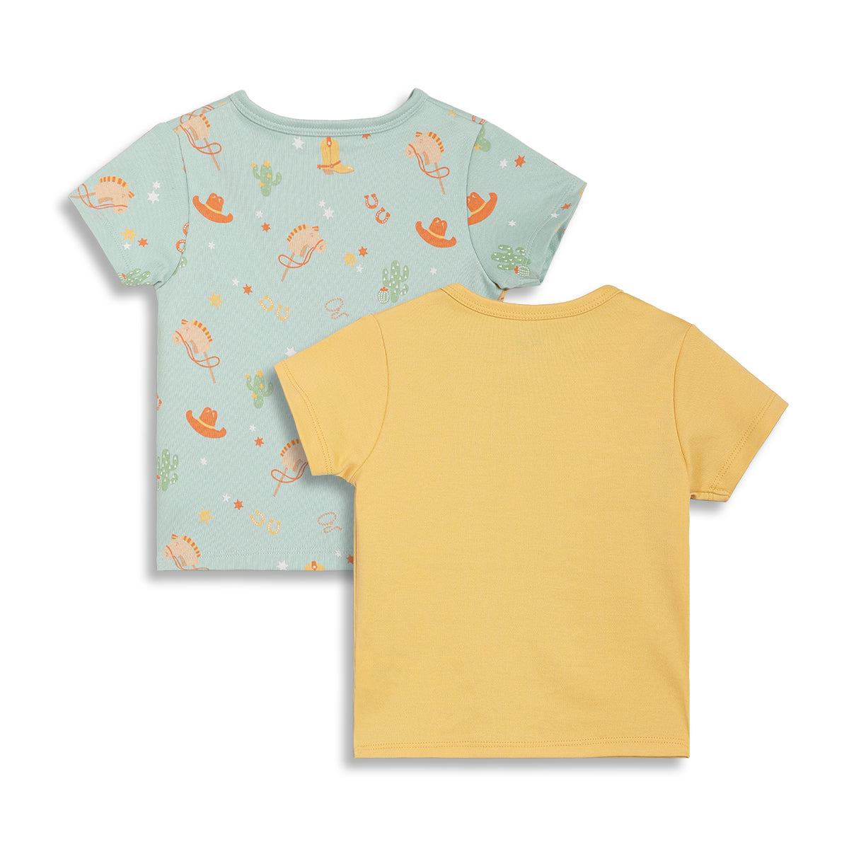 Baby Boys Printed Front Open Vests Pack of 2, Yellow and Mint Green