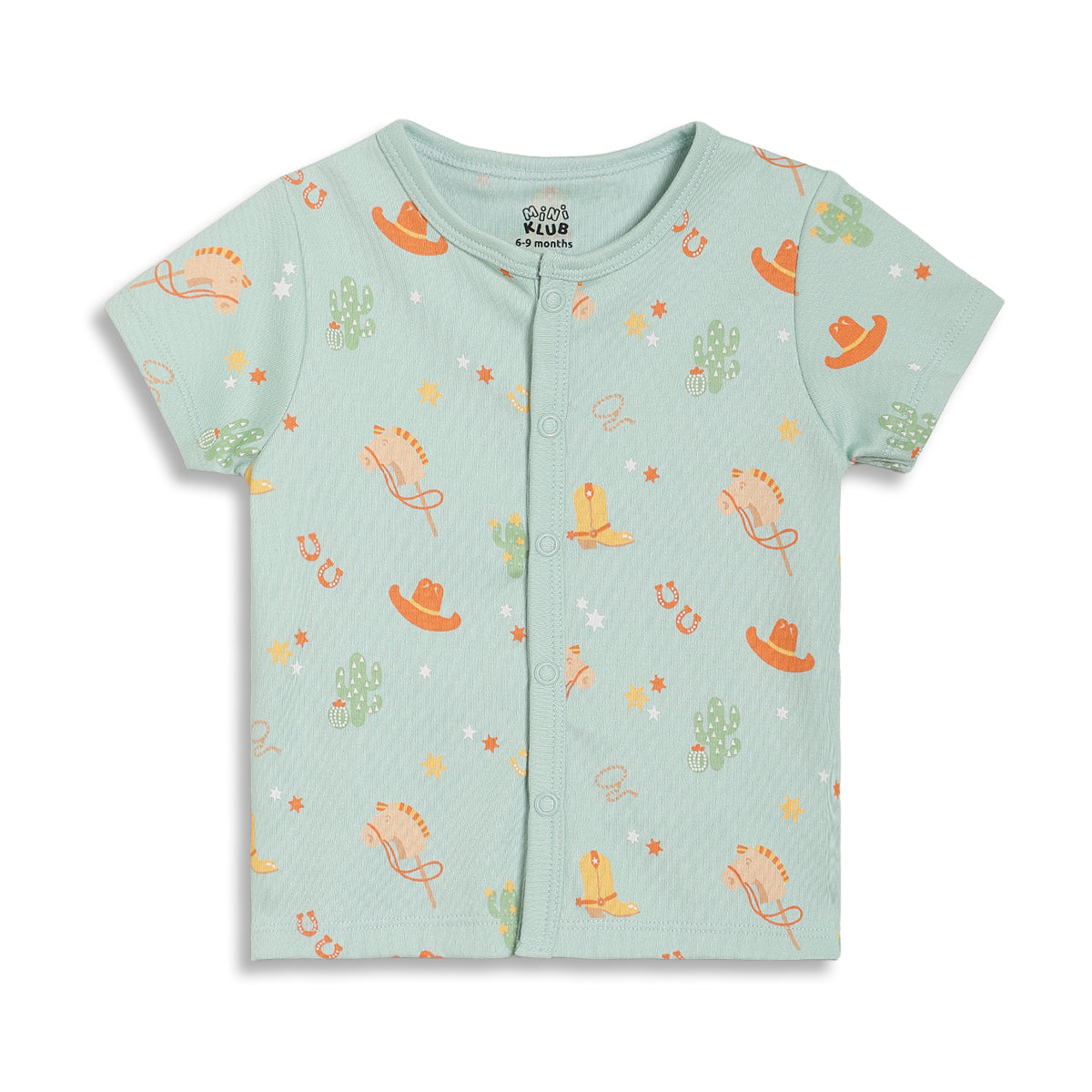 Baby Boys Printed Front Open Vests Pack of 2, Yellow and Mint Green
