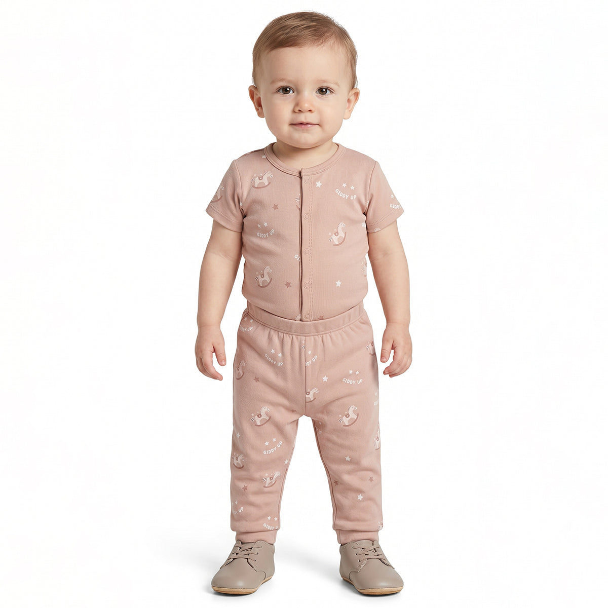 Baby Boys Printed Front Open Vests Pack of 2, Beige and Brown
