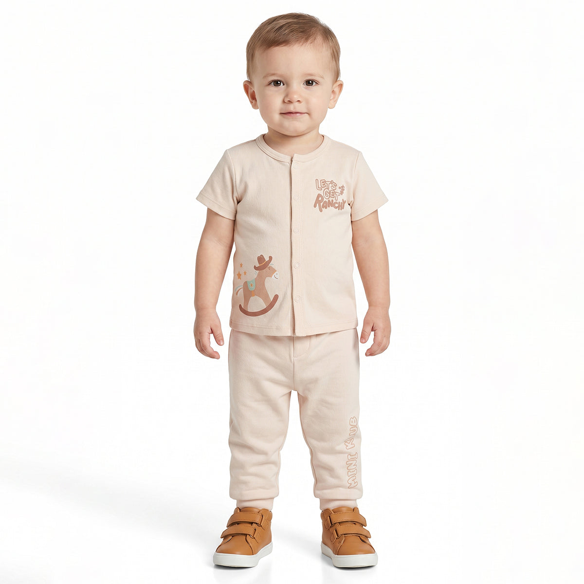 Baby Boys Printed Front Open Vests Pack of 2, Beige and Brown