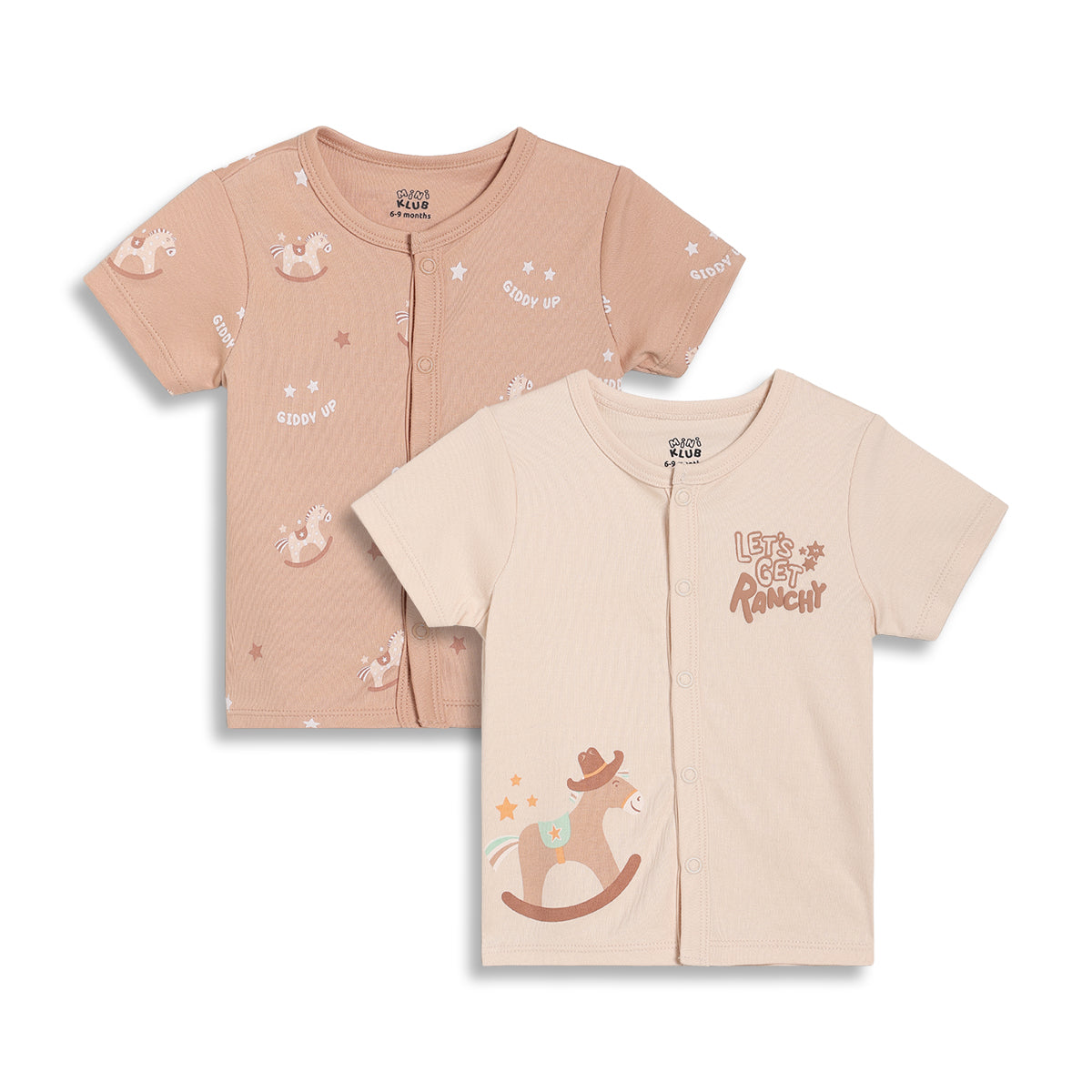 Baby Boys Printed Front Open Vests Pack of 2, Beige and Brown