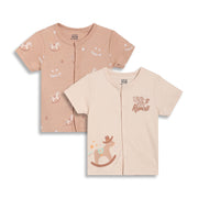Baby Boys Printed Front Open Vests Pack of 2, Beige and Brown
