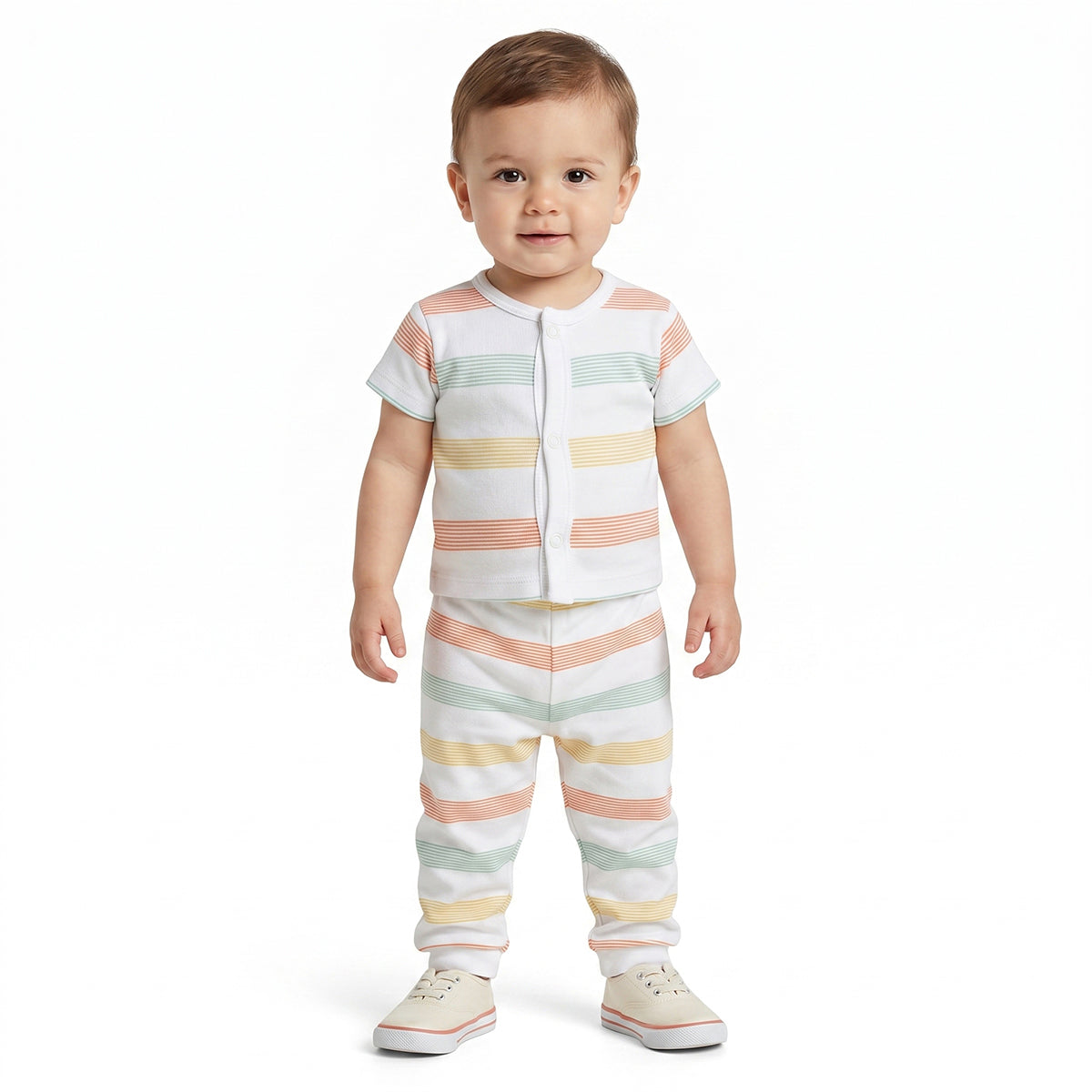 Baby Boys Short Sleeve Front Open T-Shirt Pack of 2, Beige and White