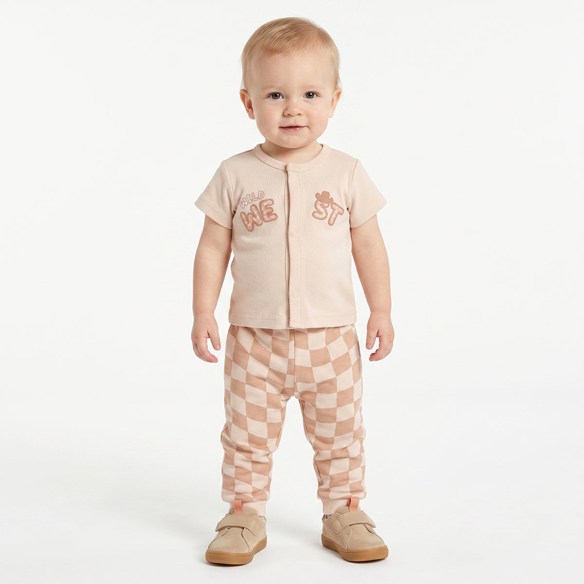 Baby Boys Short Sleeve Front Open T-Shirt Pack of 2, Beige and White