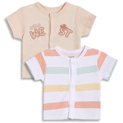 Baby Boys Short Sleeve Front Open T-Shirt Pack of 2, Beige and White