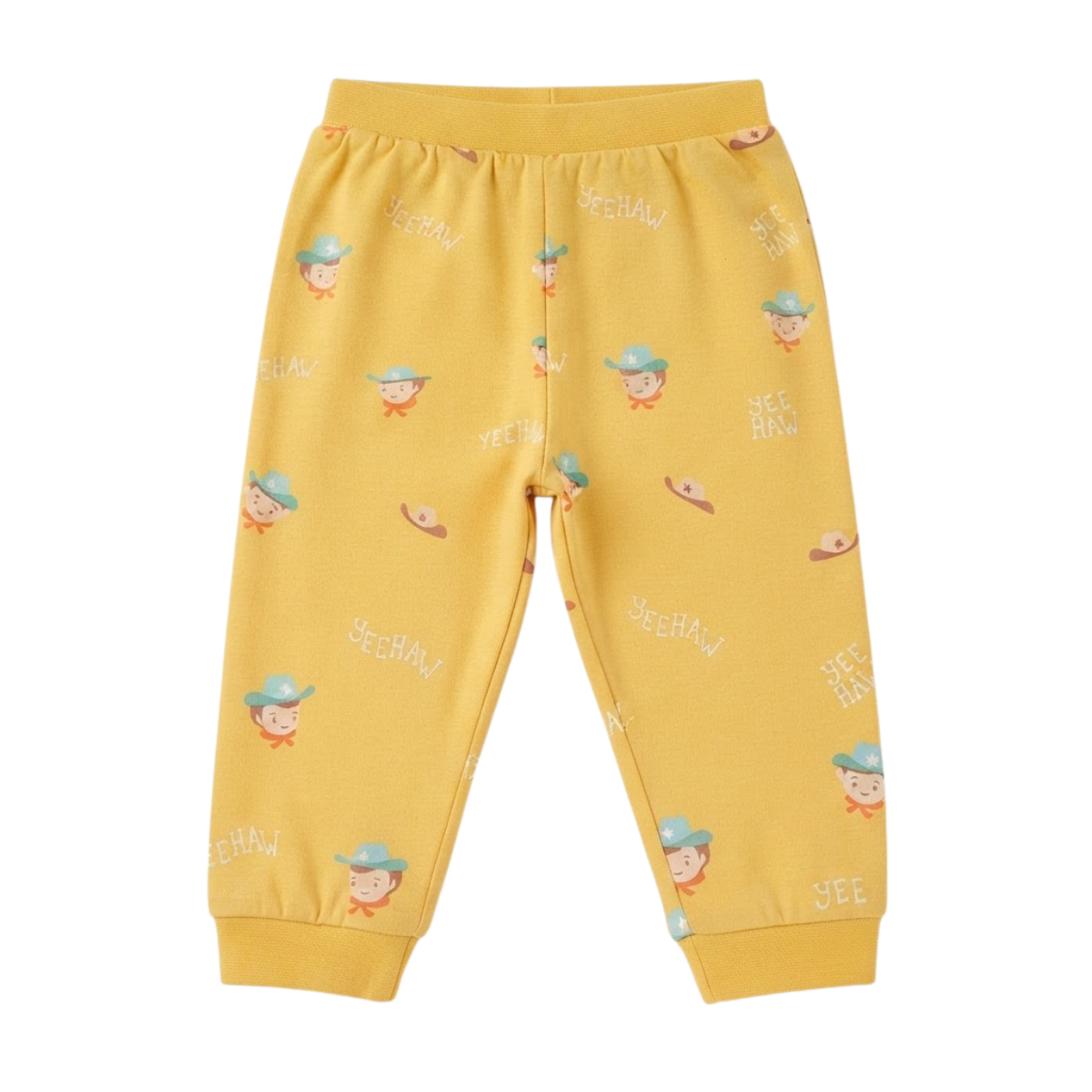 Baby Boys Mustard Yellow Cotton Cowboy Print Joggers Regular Fit Casual Wear