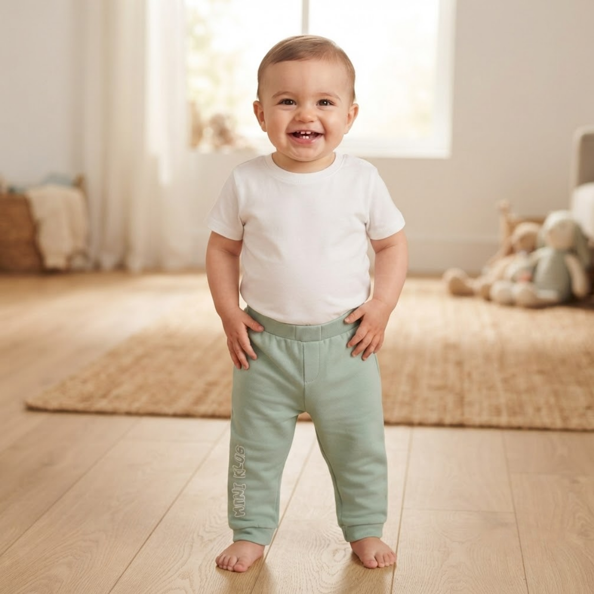 Baby Boys Mint Green Cotton Joggers Regular Fit Casual Wear
