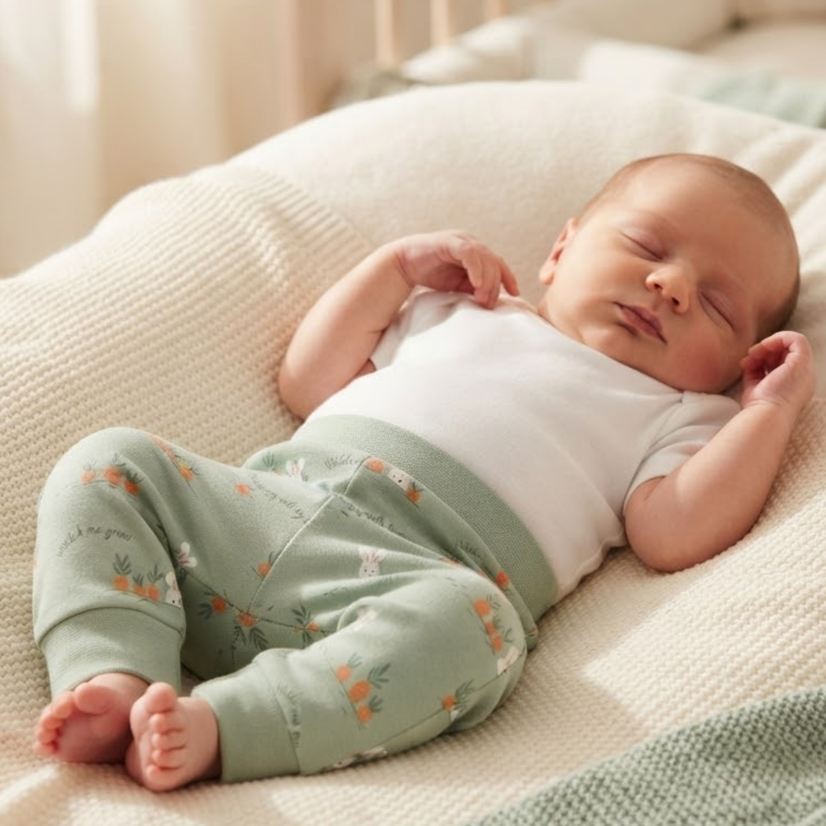 Baby Boys Sage Green Cotton Bunny Print Joggers Regular Fit Casual Wear