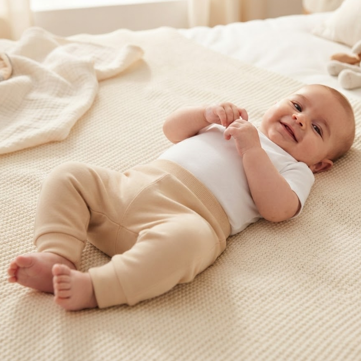 Baby Boys Ivory Cotton Joggers Regular Fit Casual Wear