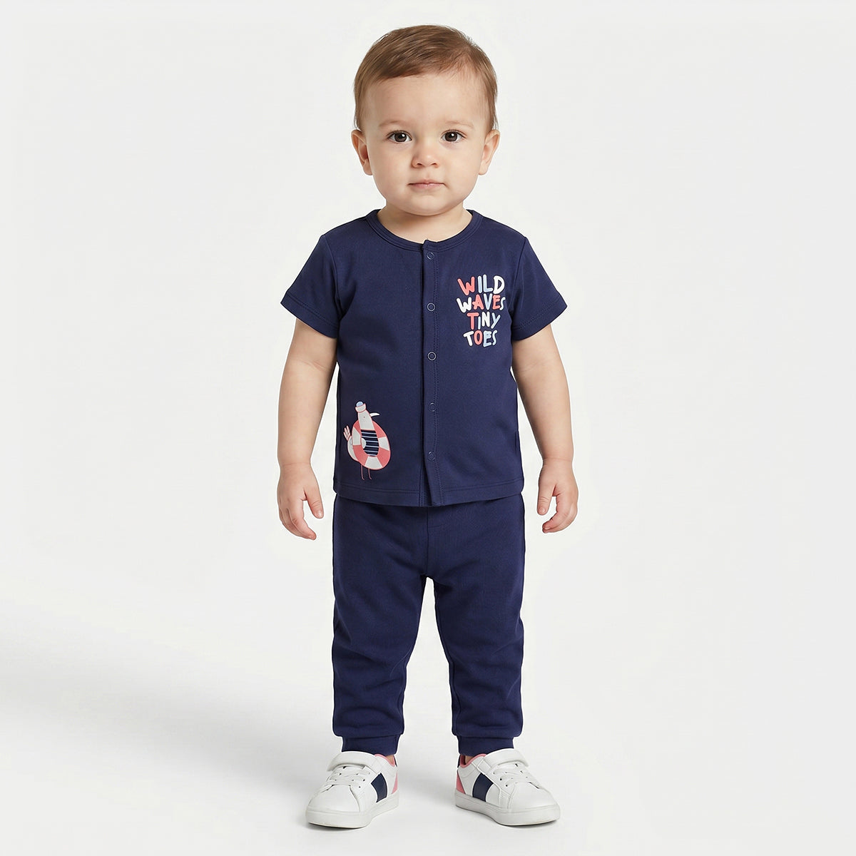 Baby Boys Nautical Print And Solid Knit Bottoms Pack Of 2, Navy And Coral