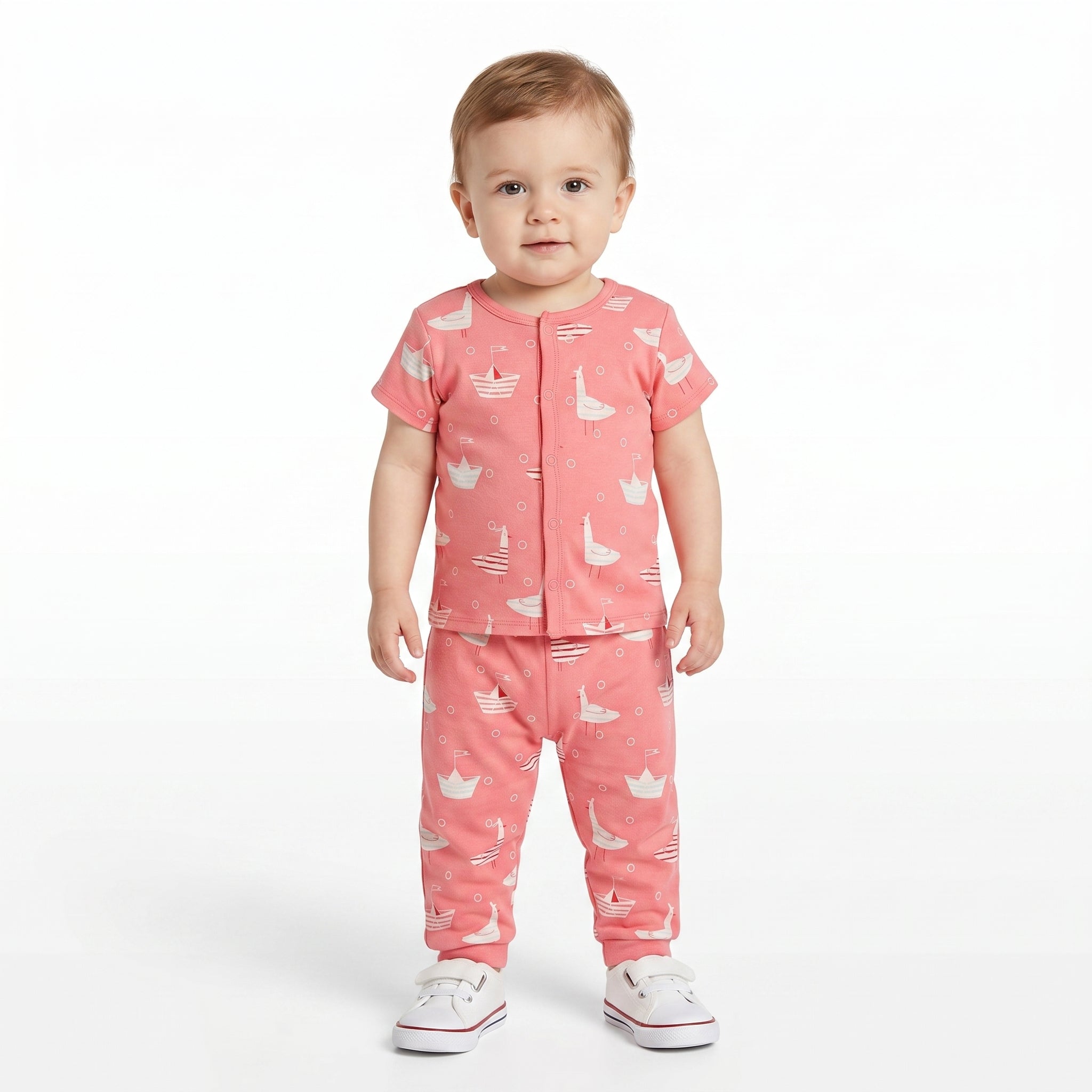 Baby Boys Nautical Print And Solid Knit Bottoms Pack Of 2, Navy And Coral