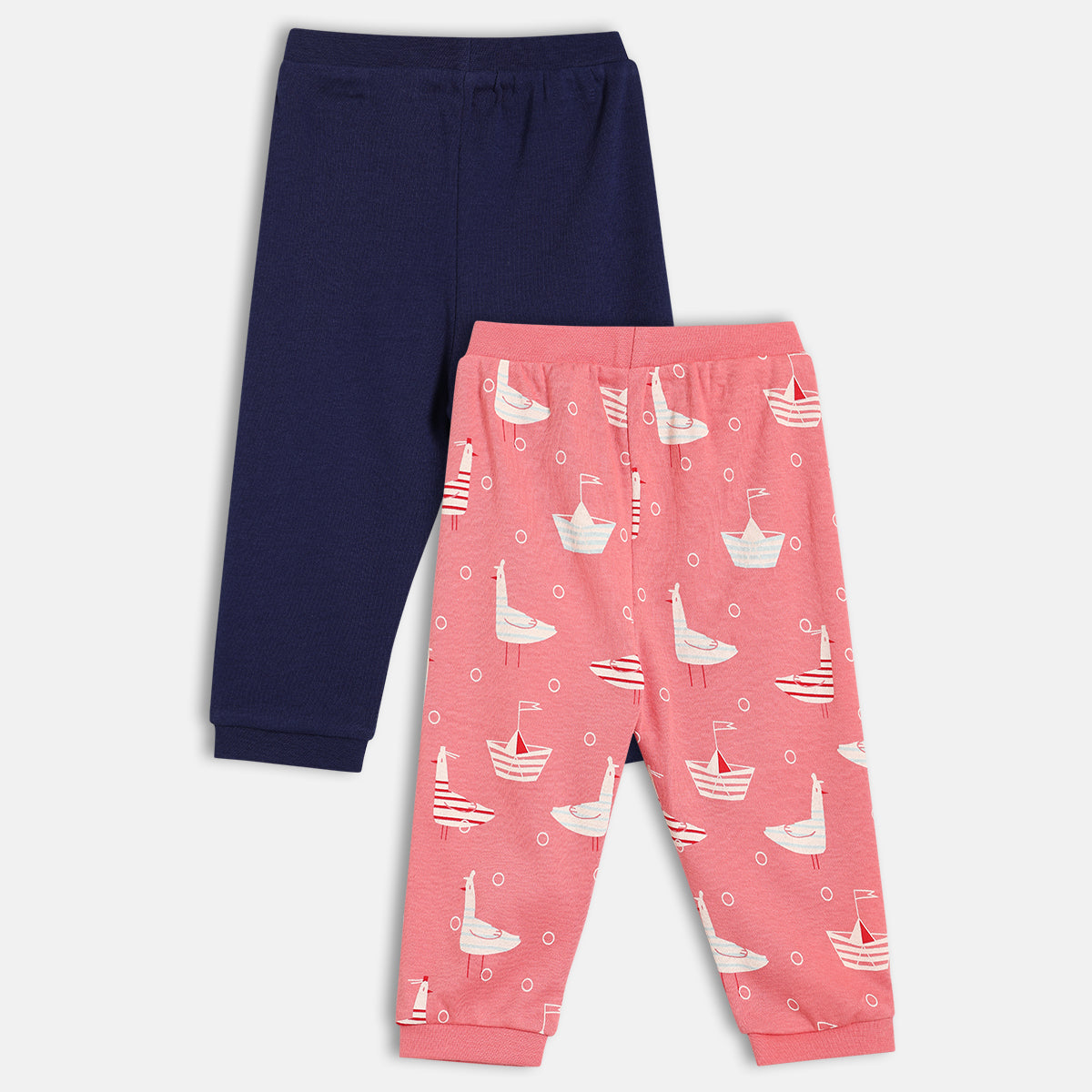 Baby Boys Nautical Print And Solid Knit Bottoms Pack Of 2, Navy And Coral