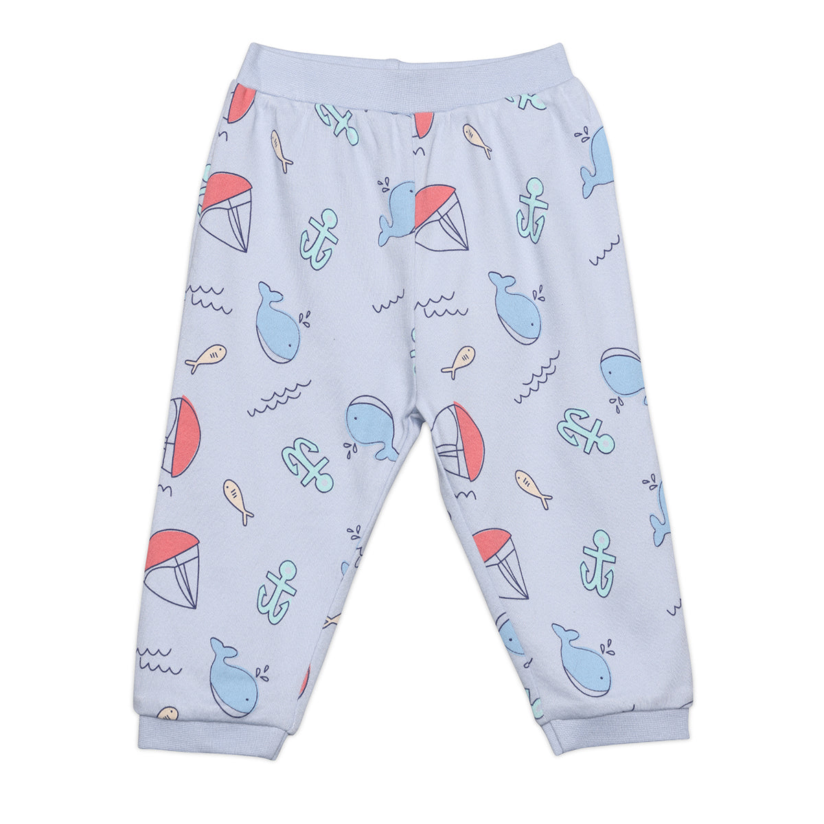 Baby Boys Solid and Ocean Theme Printed Knit Bottoms Pack of 2 , Blue and Yellow