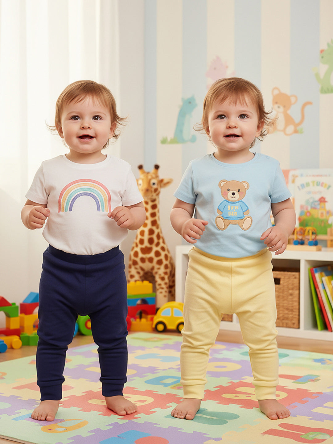 Baby Boys Solid Knit Bottoms Pack Of 2, Navy And Yellow