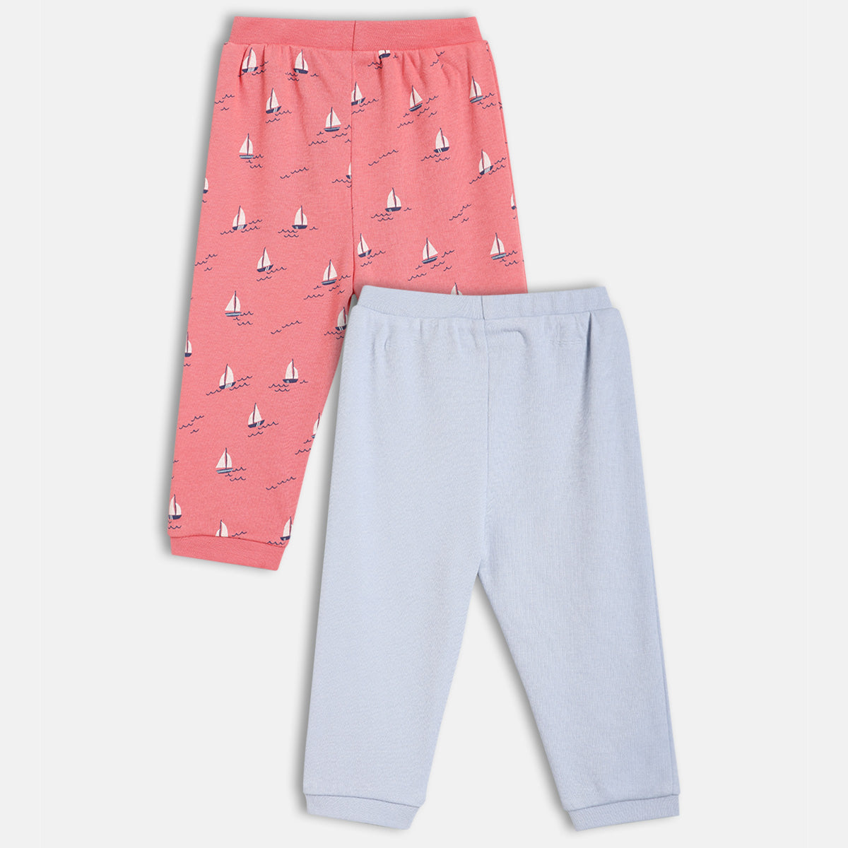 Baby Boys Sailboat Print And Solid Knit Bottoms Pack Of 2, Coral And Light Blue